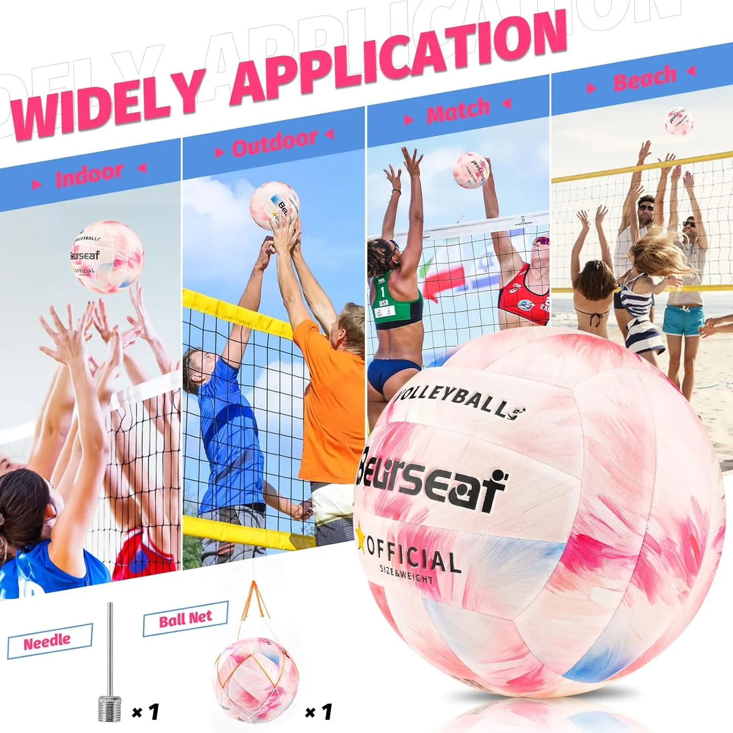 Volleyball, Soft Touch Beach Volleyball, Indoor Outdoor Volleyball for Beach Game Training, Official Size 5