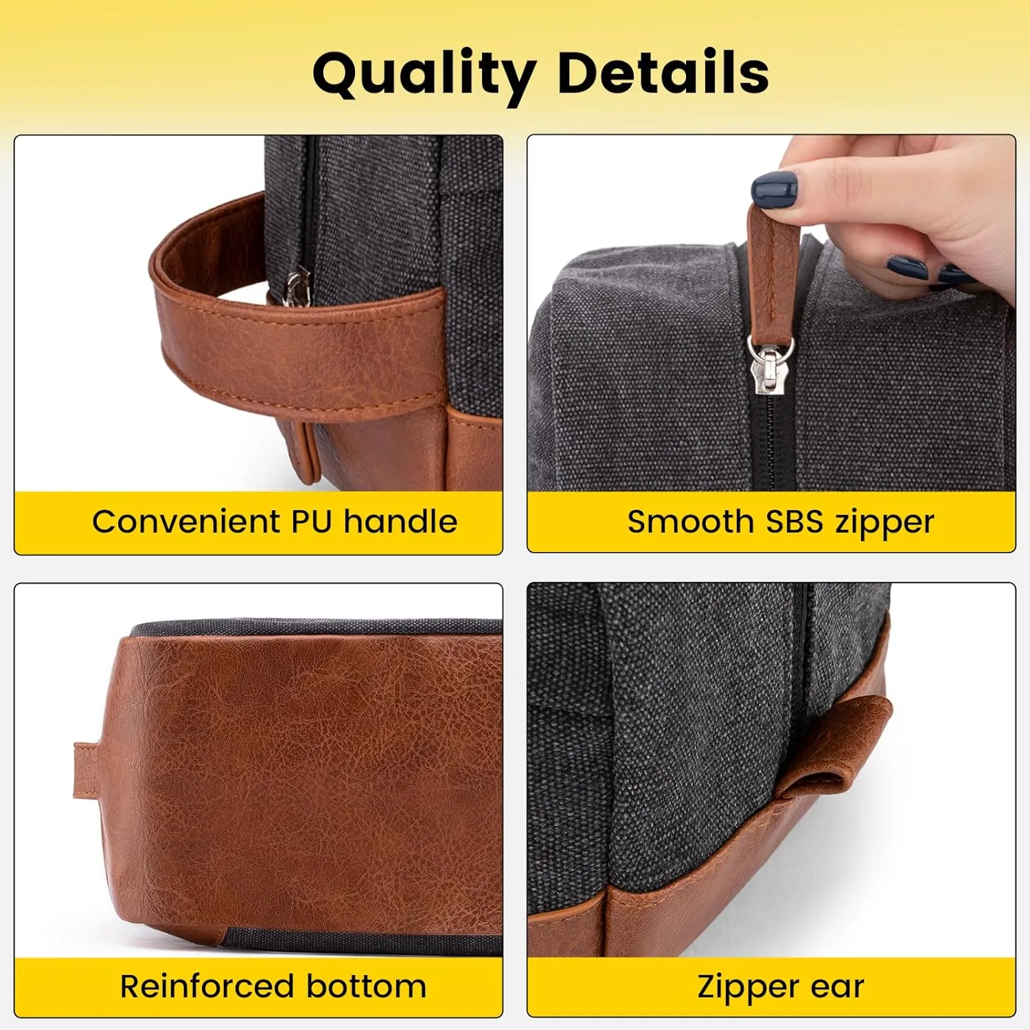 Vorspack Large Toiletry Bag Hanging Dopp Kit for Men Water Resistant Canvas Shaving Bag with Large Capacity for Travel - Dark Grey