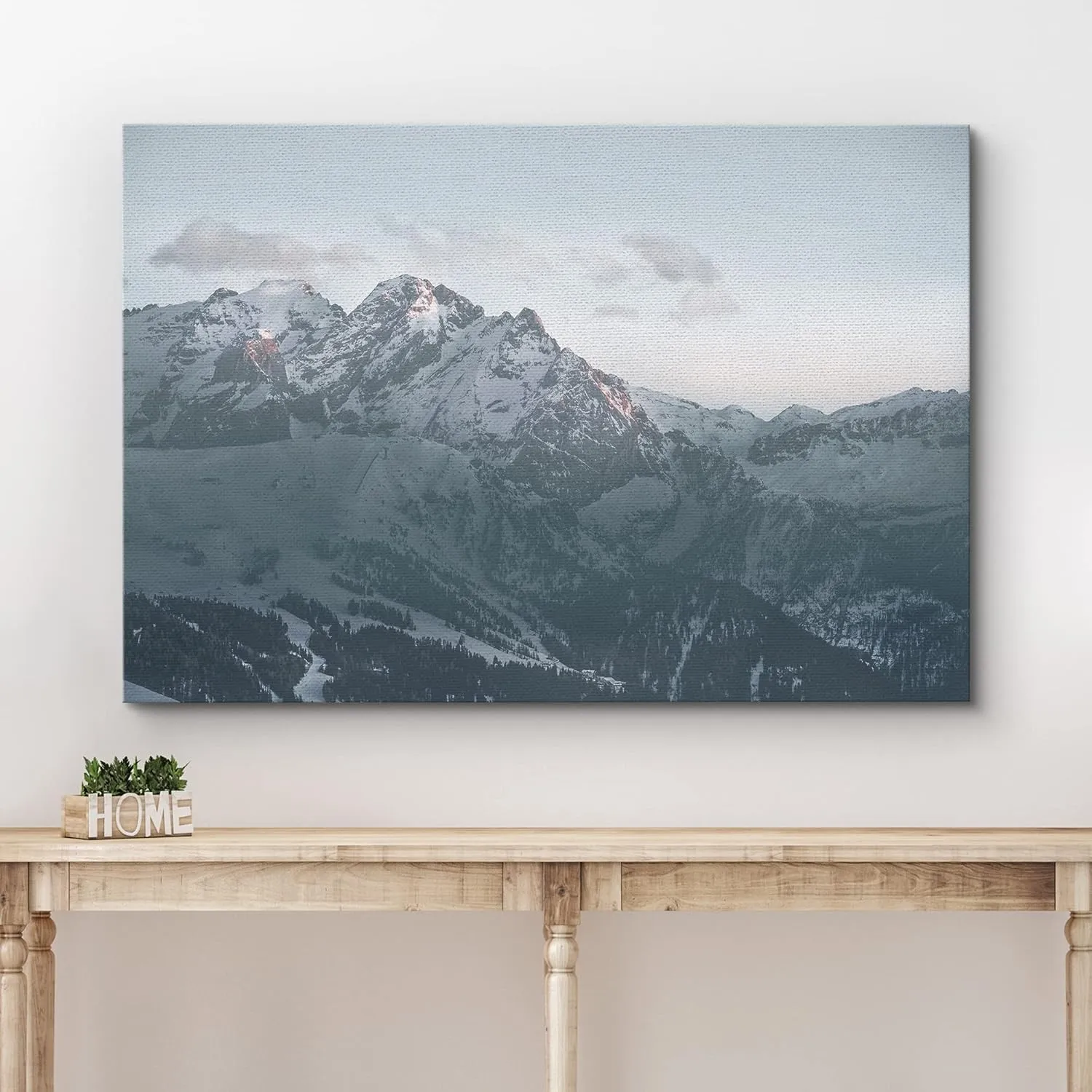 wall26 Canvas Print Wall Art Vintage Washed Out Snowy Mountain Range Nature Wilderness Photography Realism Rustic Scenic Relax/Calm Duotone for Living Room, Bedroom, Office - 12"x18"
