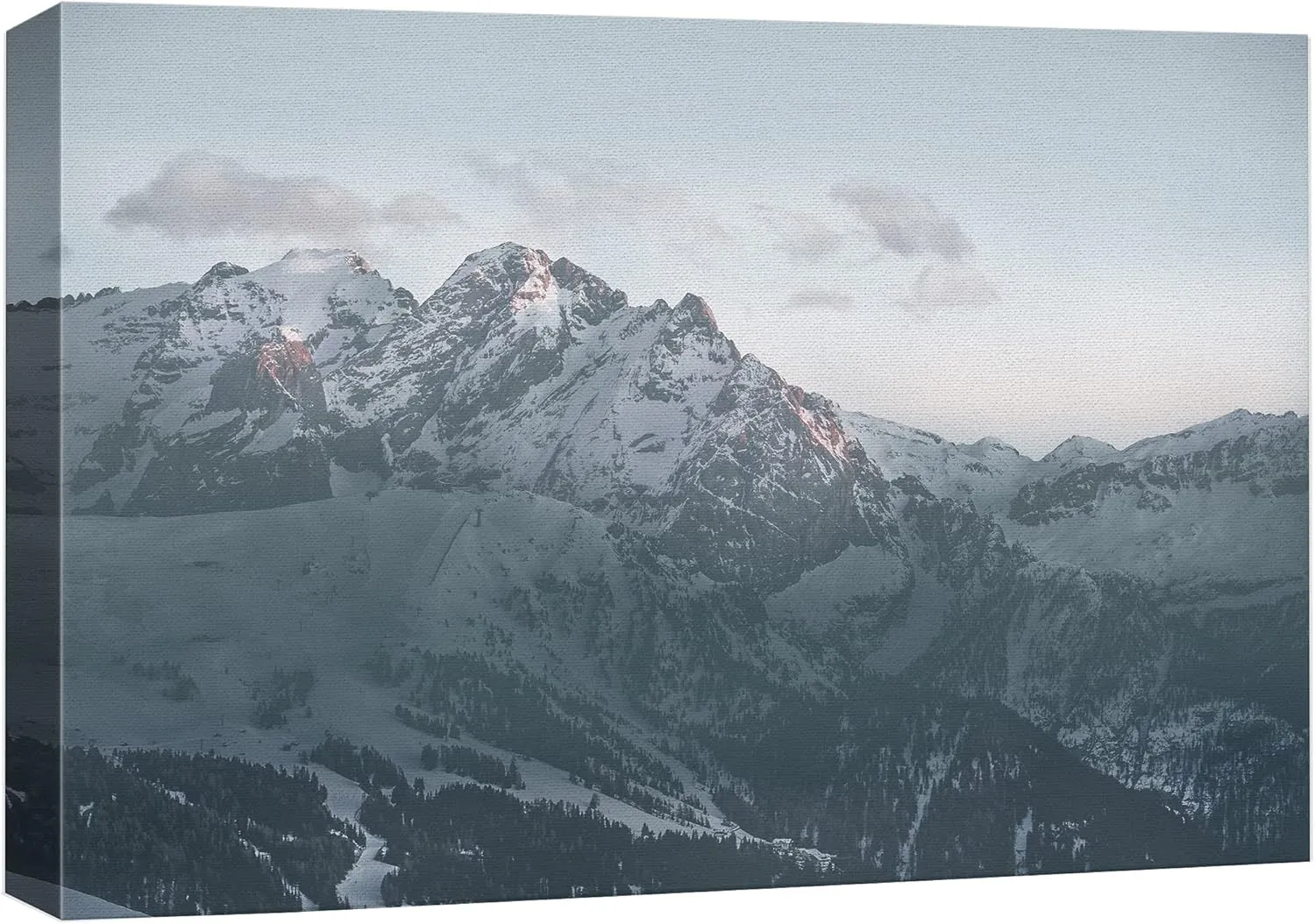 wall26 Canvas Print Wall Art Vintage Washed Out Snowy Mountain Range Nature Wilderness Photography Realism Rustic Scenic Relax/Calm Duotone for Living Room, Bedroom, Office - 12"x18"