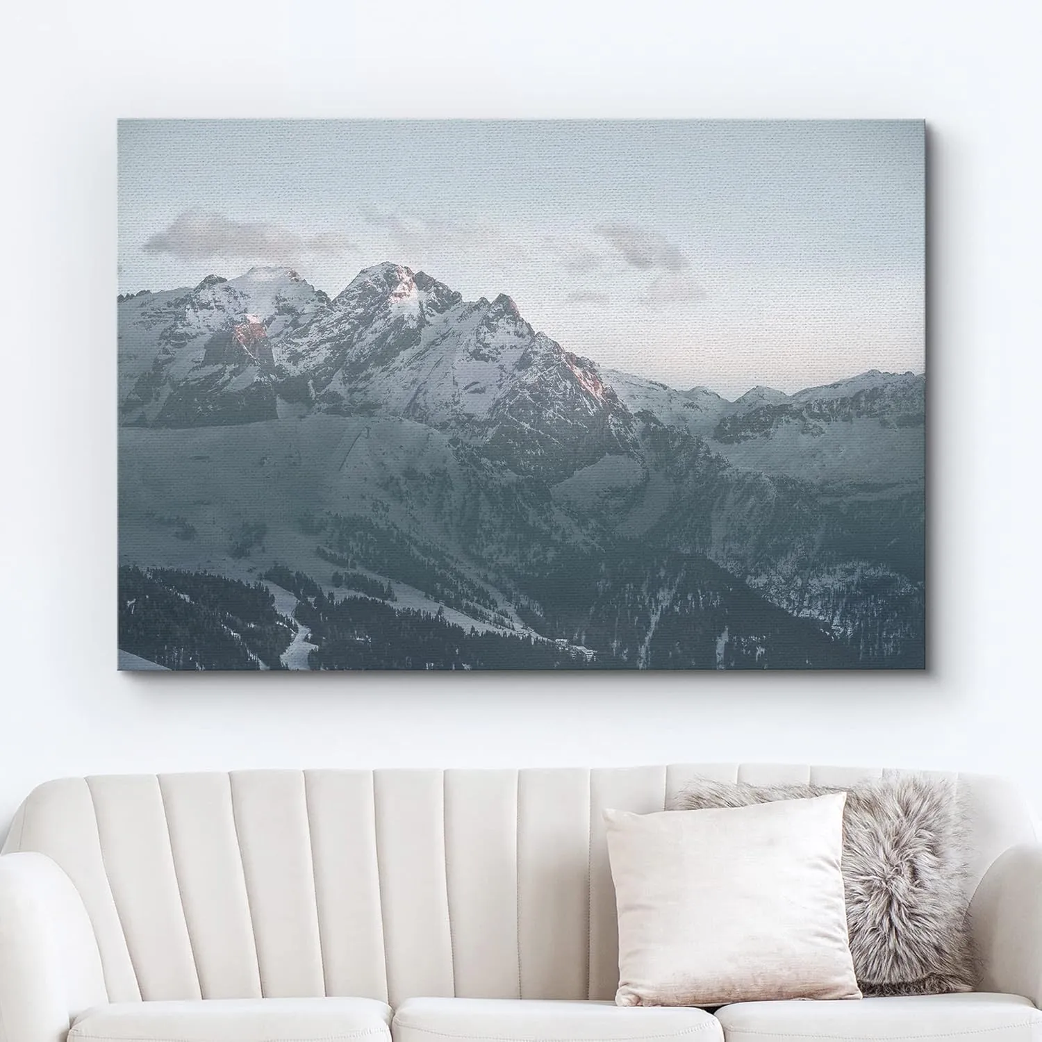 wall26 Canvas Print Wall Art Vintage Washed Out Snowy Mountain Range Nature Wilderness Photography Realism Rustic Scenic Relax/Calm Duotone for Living Room, Bedroom, Office - 12"x18"