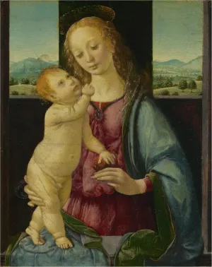 WALLKiART Aesthetic Poster Wall Art on Canvas Wall Art Painting Lady and Child with a Pomegranate by Lorenzo Di Credi Print Image for Home Decor 60x90cm