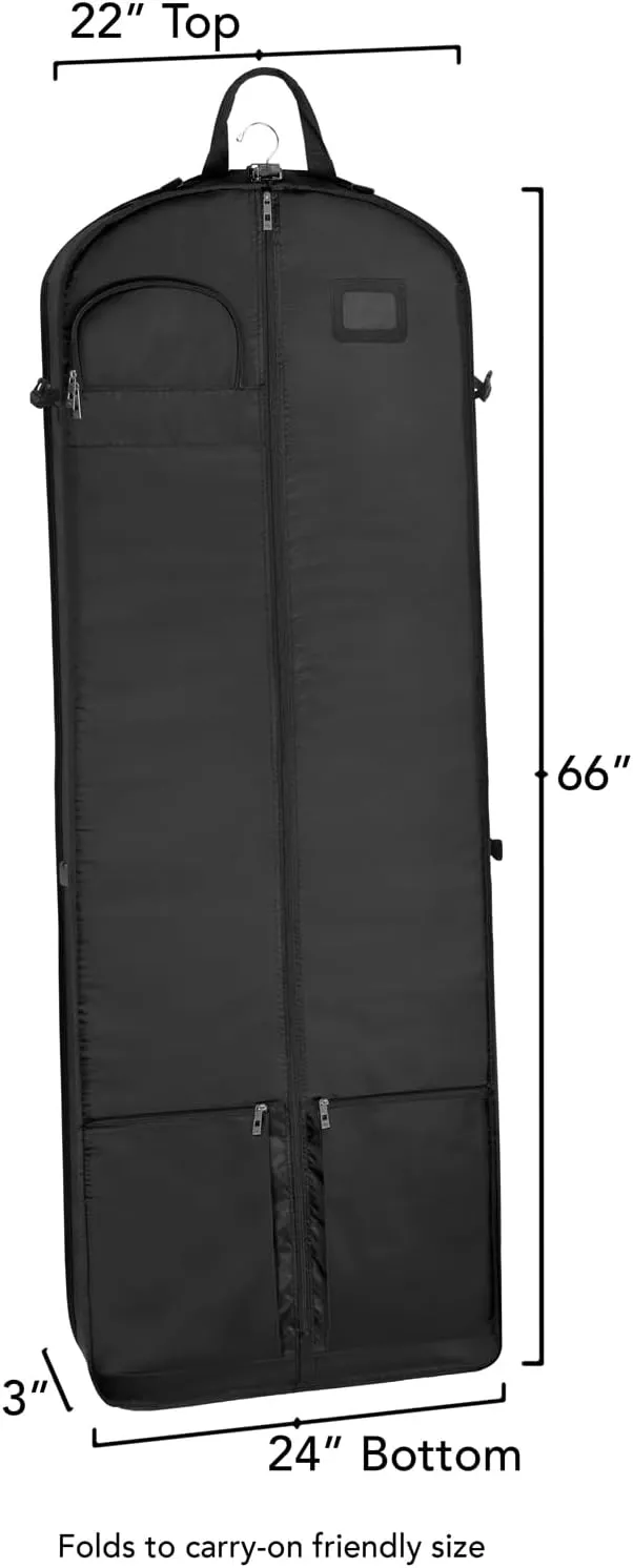 WallyBags Women's 66” Premium Tri-Fold Carry On Destination Wedding Dress Travel Garment Bag, Black-B1, 66 Inch
