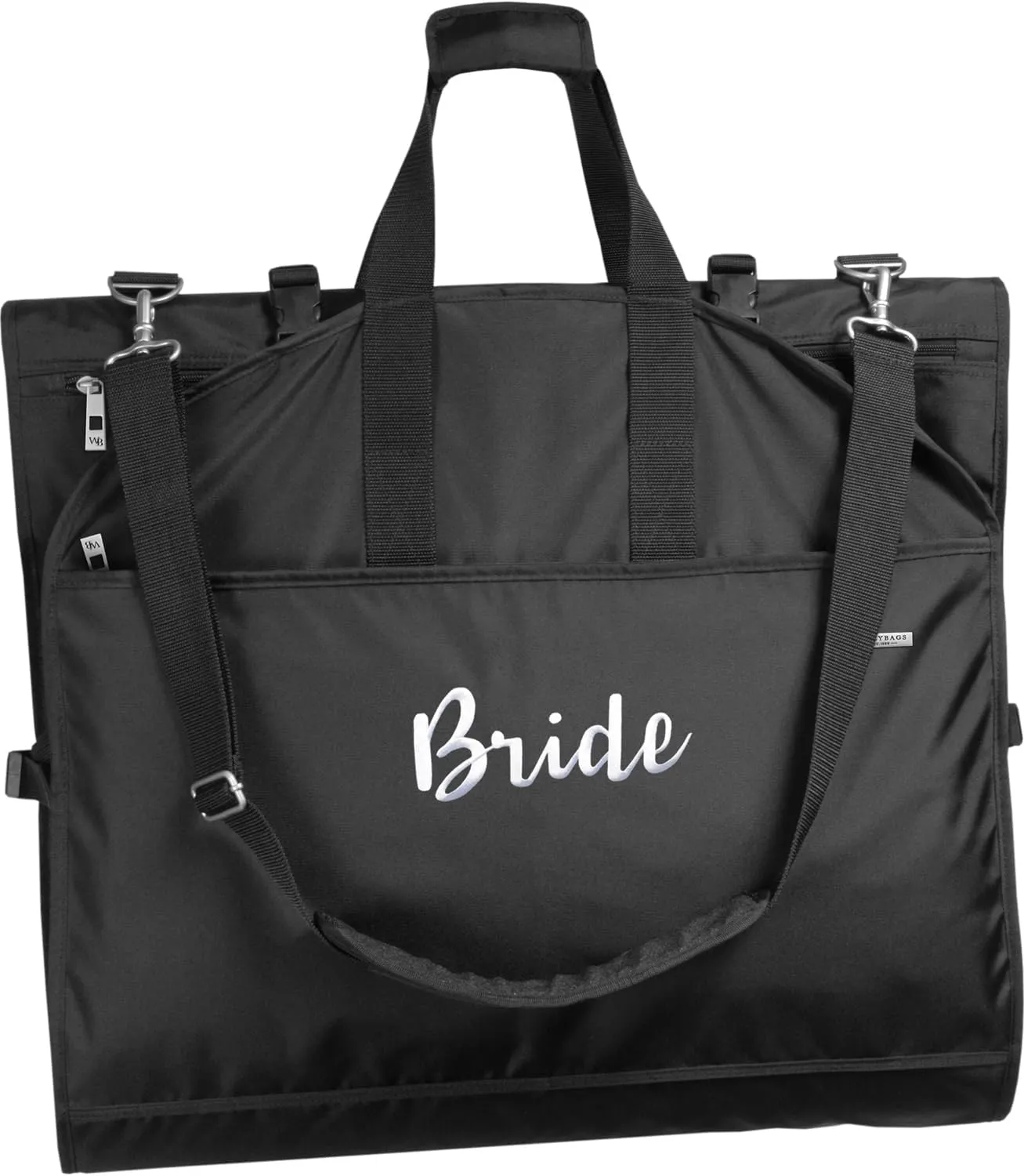 WallyBags Women's 66” Premium Tri-Fold Carry On Destination Wedding Dress Travel Garment Bag, Black-B1, 66 Inch