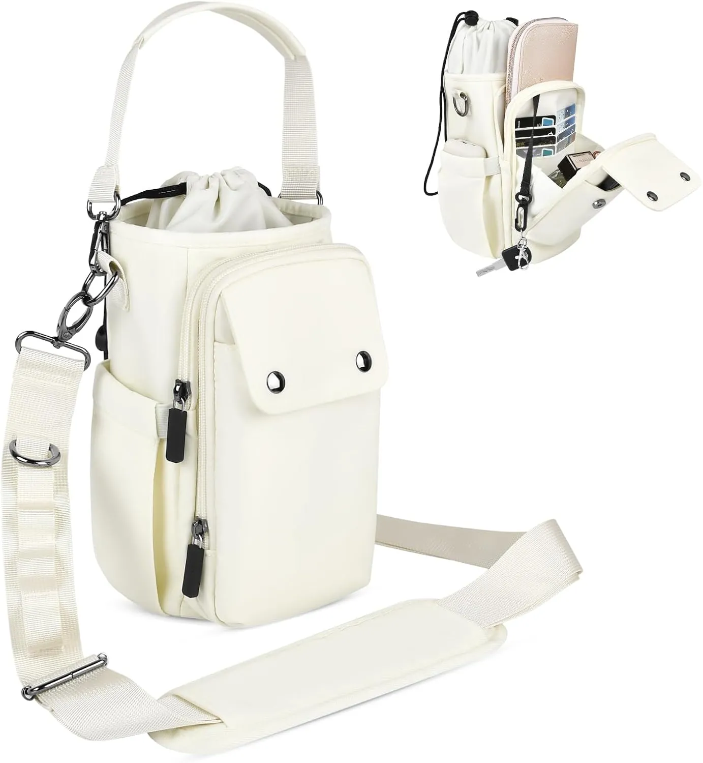 Water Bottle Holder with Strap 24 32 40oz Crossbody Insulated Water Bottle Carrier Sling Bag with Adjustable Wide Strap and Phone Purse 5 Pockets for Walking Hiking Gym Travel