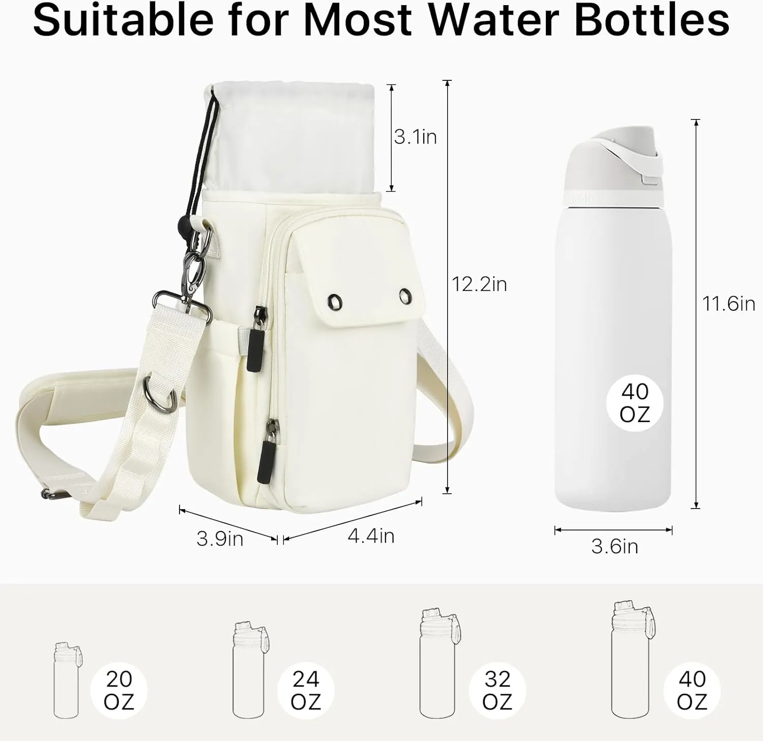 Water Bottle Holder with Strap 24 32 40oz Crossbody Insulated Water Bottle Carrier Sling Bag with Adjustable Wide Strap and Phone Purse 5 Pockets for Walking Hiking Gym Travel