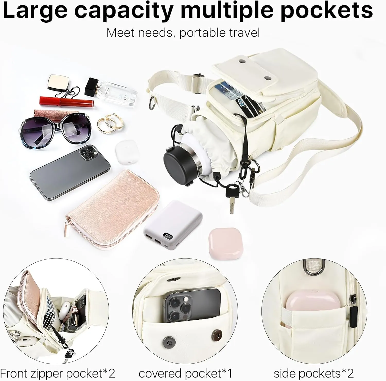 Water Bottle Holder with Strap 24 32 40oz Crossbody Insulated Water Bottle Carrier Sling Bag with Adjustable Wide Strap and Phone Purse 5 Pockets for Walking Hiking Gym Travel