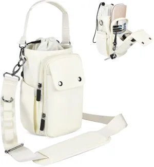 Water Bottle Holder with Strap 24 32 40oz Crossbody Insulated Water Bottle Carrier Sling Bag with Adjustable Wide Strap and Phone Purse 5 Pockets for Walking Hiking Gym Travel