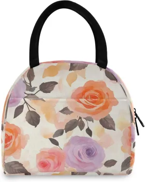 Watercolor Color Roses Women's Lunch Bag Men's Insulated Lunch Box Unisex Reusable Lunch Box Cooler Bag For Work Office Travel Picnic