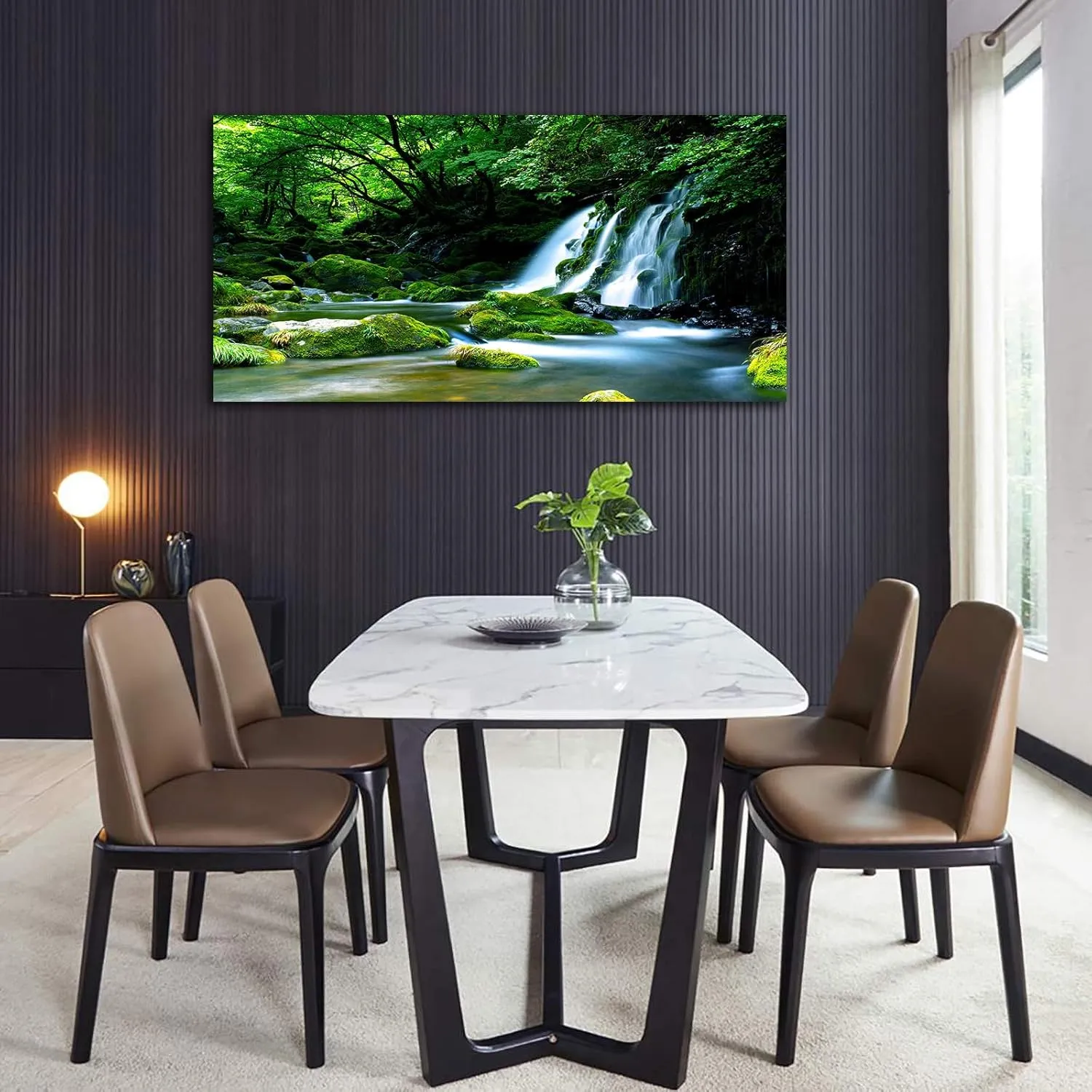 Waterfall Canvas Wall Art Living Room Decoration Large Nature Picture Artwork Modern Wall Art Landscape Green Forest for Kitchen Office Wall Decor Home Decorations Framed Ready to Hang 20" x 40"