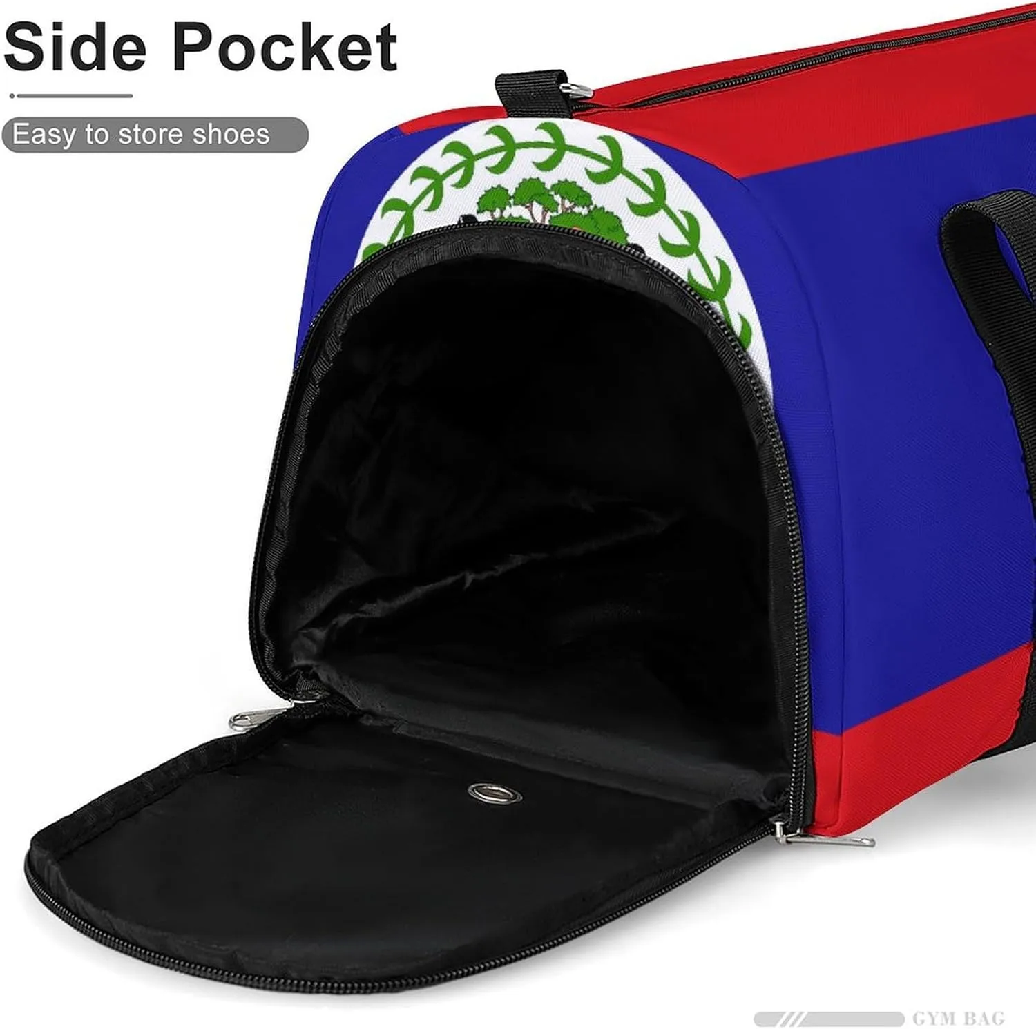 Waterproof Belize Flag Sports Duffel Bag for Men Women with Shoe Compartment and Wet Pocket
