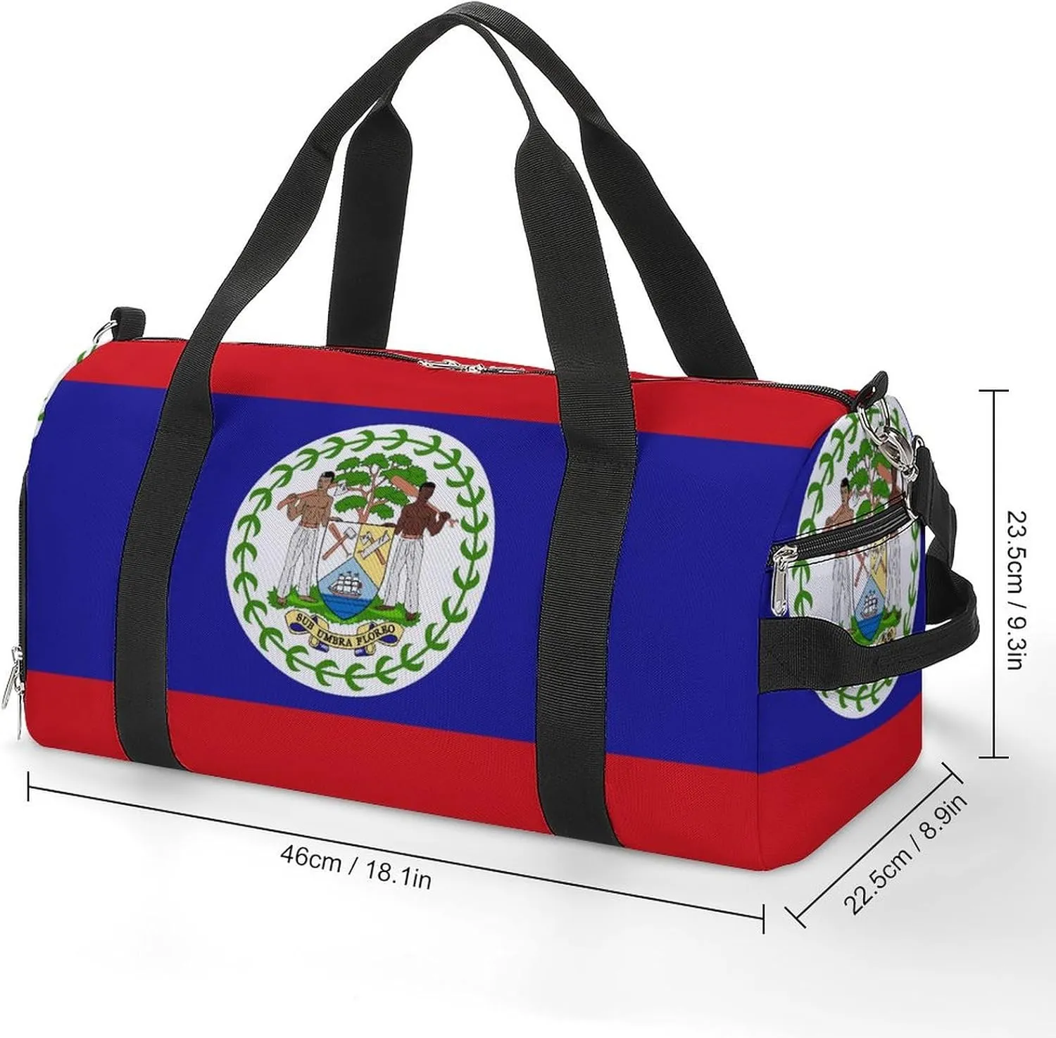 Waterproof Belize Flag Sports Duffel Bag for Men Women with Shoe Compartment and Wet Pocket