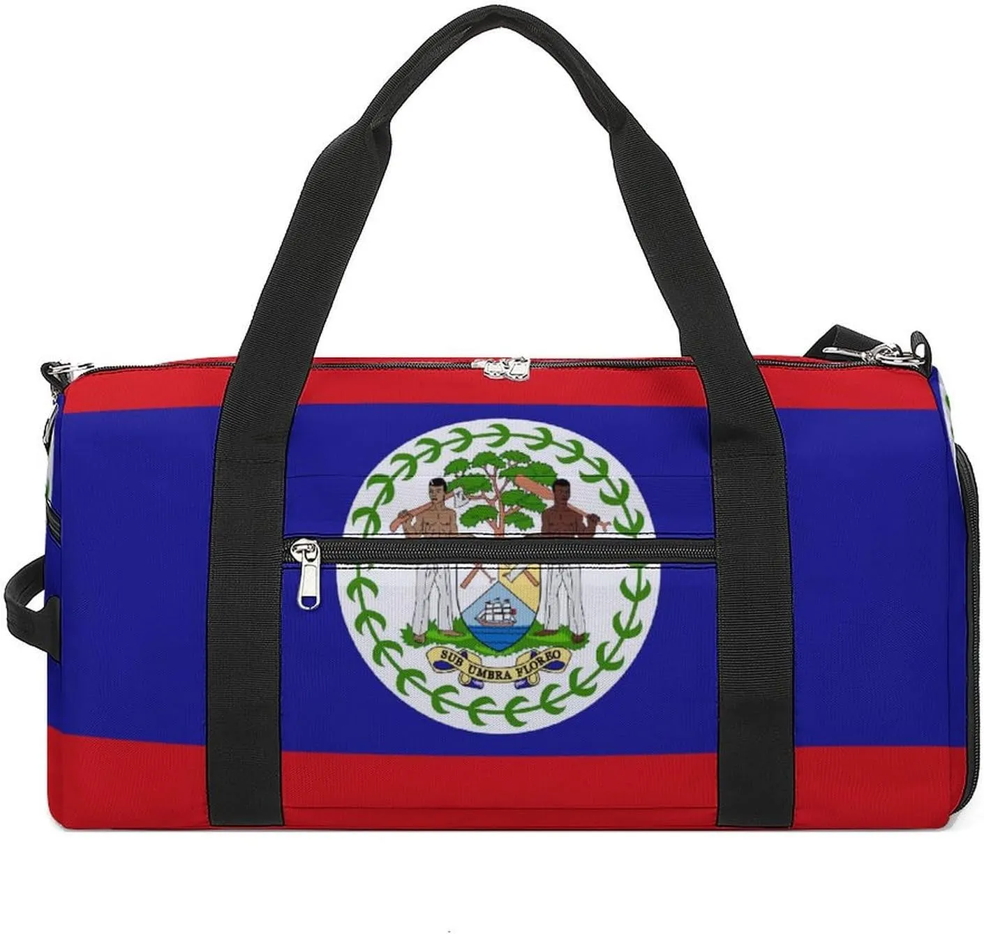 Waterproof Belize Flag Sports Duffel Bag for Men Women with Shoe Compartment and Wet Pocket