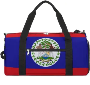 Waterproof Belize Flag Sports Duffel Bag for Men Women with Shoe Compartment and Wet Pocket
