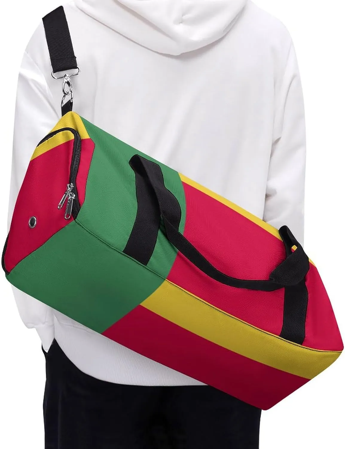 Waterproof Benin Flag Sports Duffel Bag for Men Women with Shoe Compartment and Wet Pocket