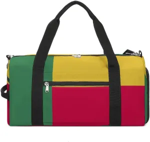 Waterproof Benin Flag Sports Duffel Bag for Men Women with Shoe Compartment and Wet Pocket