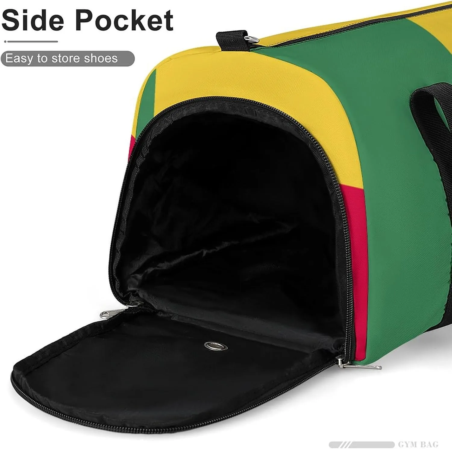 Waterproof Benin Flag Sports Duffel Bag for Men Women with Shoe Compartment and Wet Pocket