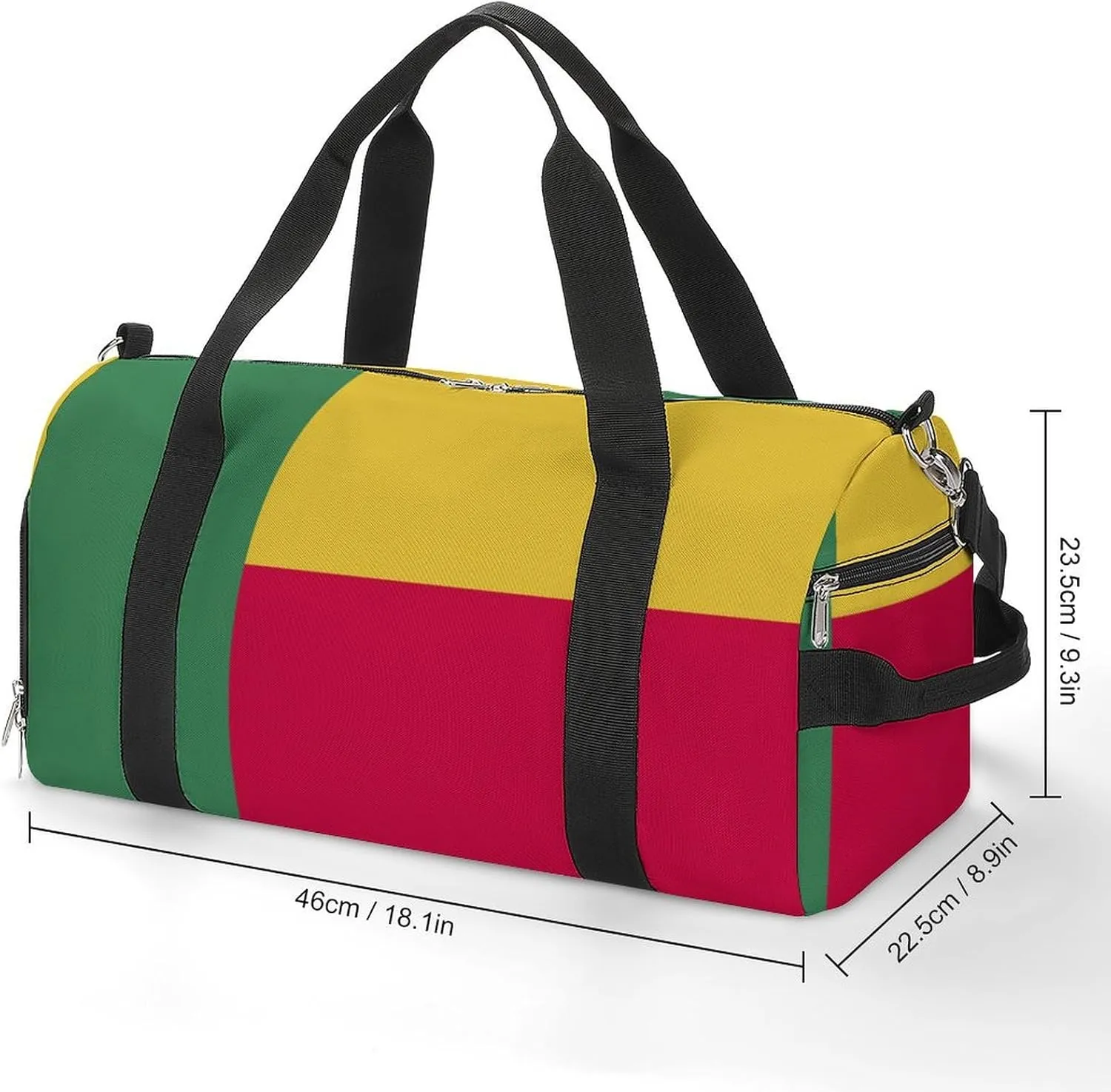 Waterproof Benin Flag Sports Duffel Bag for Men Women with Shoe Compartment and Wet Pocket