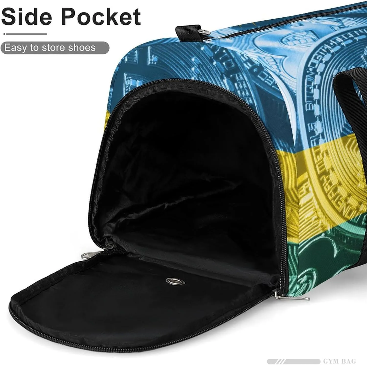 Waterproof Rwanda Flag Bitcoin Duffel Bag with Shoe Compartment Gym Travel Yoga