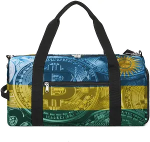 Waterproof Rwanda Flag Bitcoin Duffel Bag with Shoe Compartment Gym Travel Yoga
