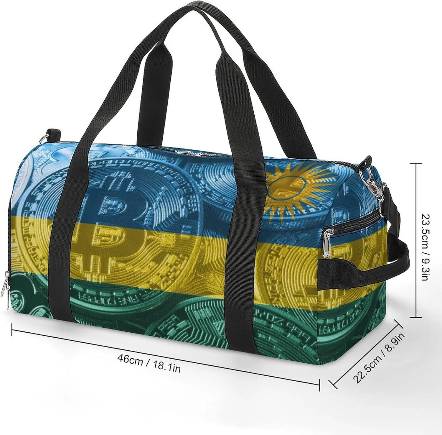 Waterproof Rwanda Flag Bitcoin Duffel Bag with Shoe Compartment Gym Travel Yoga