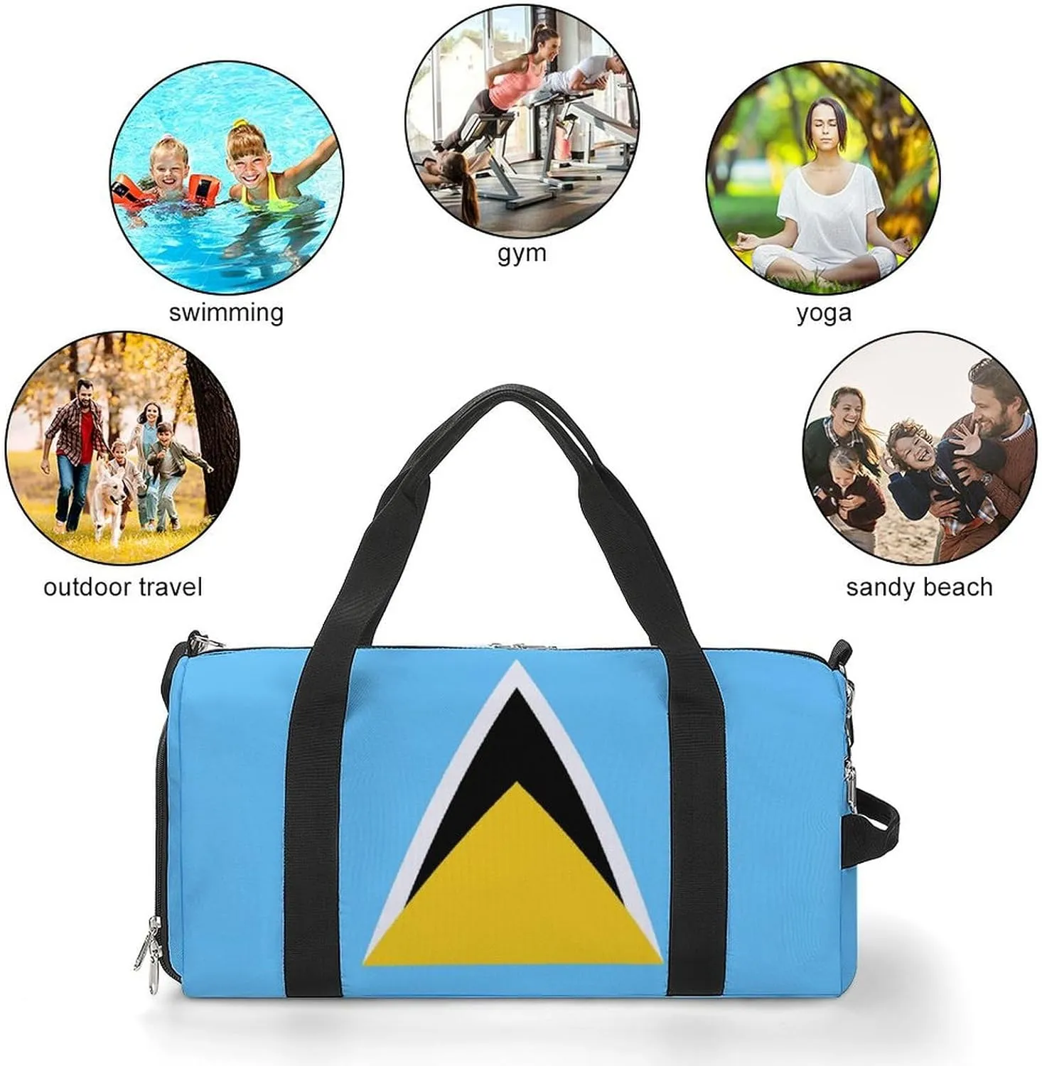 Waterproof Saint Lucia Flag Gym Bag for Men Women with Shoe Compartment Tote