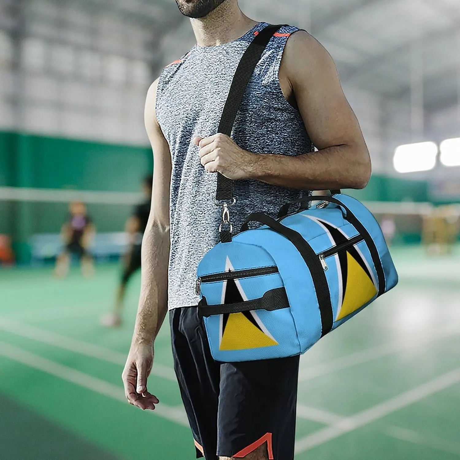 Waterproof Saint Lucia Flag Gym Bag for Men Women with Shoe Compartment Tote