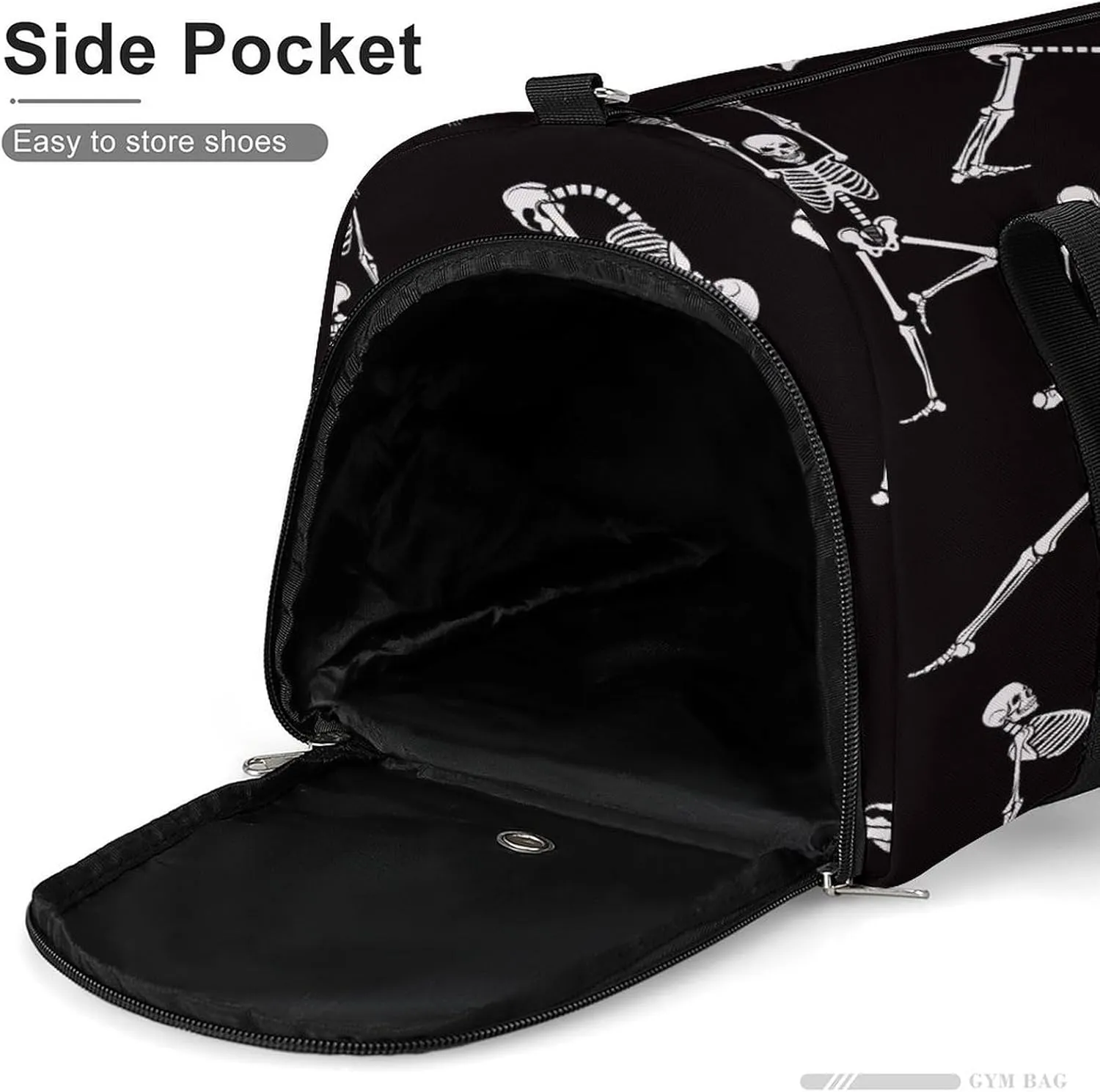 Waterproof Skeleton Poses Yoga Travel Duffel Bag with Shoe Compartment Gym Weekender