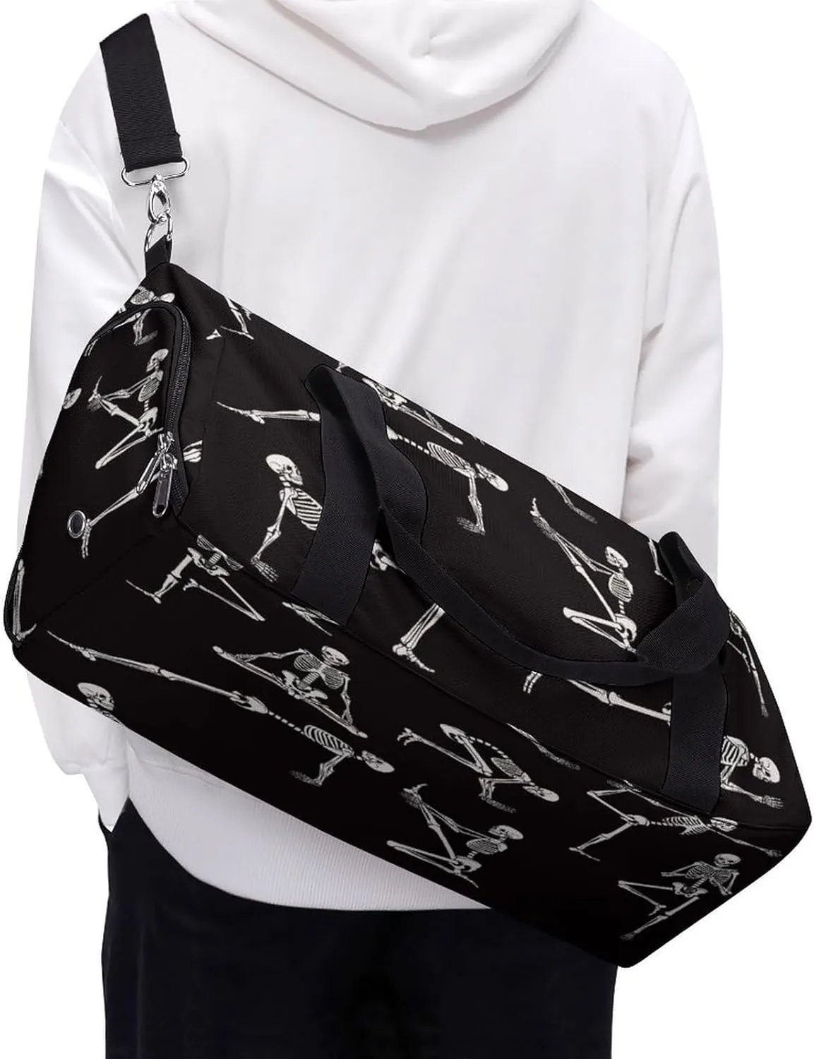 Waterproof Skeleton Poses Yoga Travel Duffel Bag with Shoe Compartment Gym Weekender