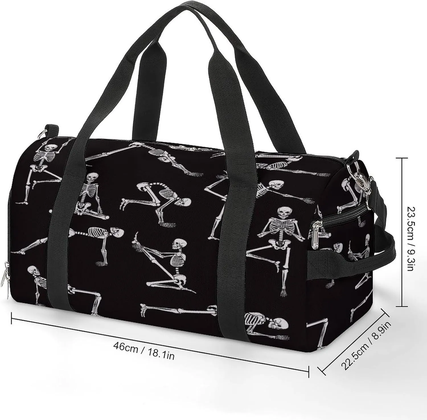 Waterproof Skeleton Poses Yoga Travel Duffel Bag with Shoe Compartment Gym Weekender