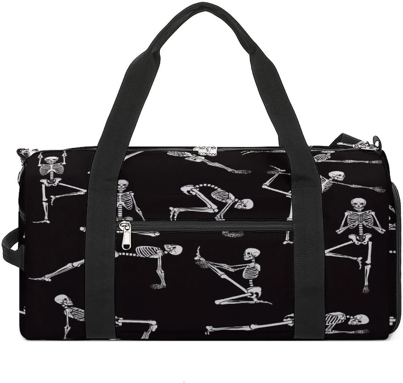 Waterproof Skeleton Poses Yoga Travel Duffel Bag with Shoe Compartment Gym Weekender