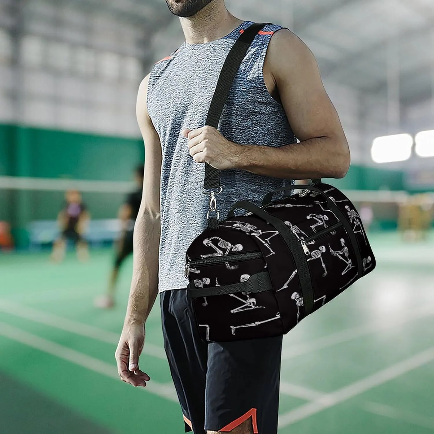 Waterproof Skeleton Poses Yoga Travel Duffel Bag with Shoe Compartment Gym Weekender