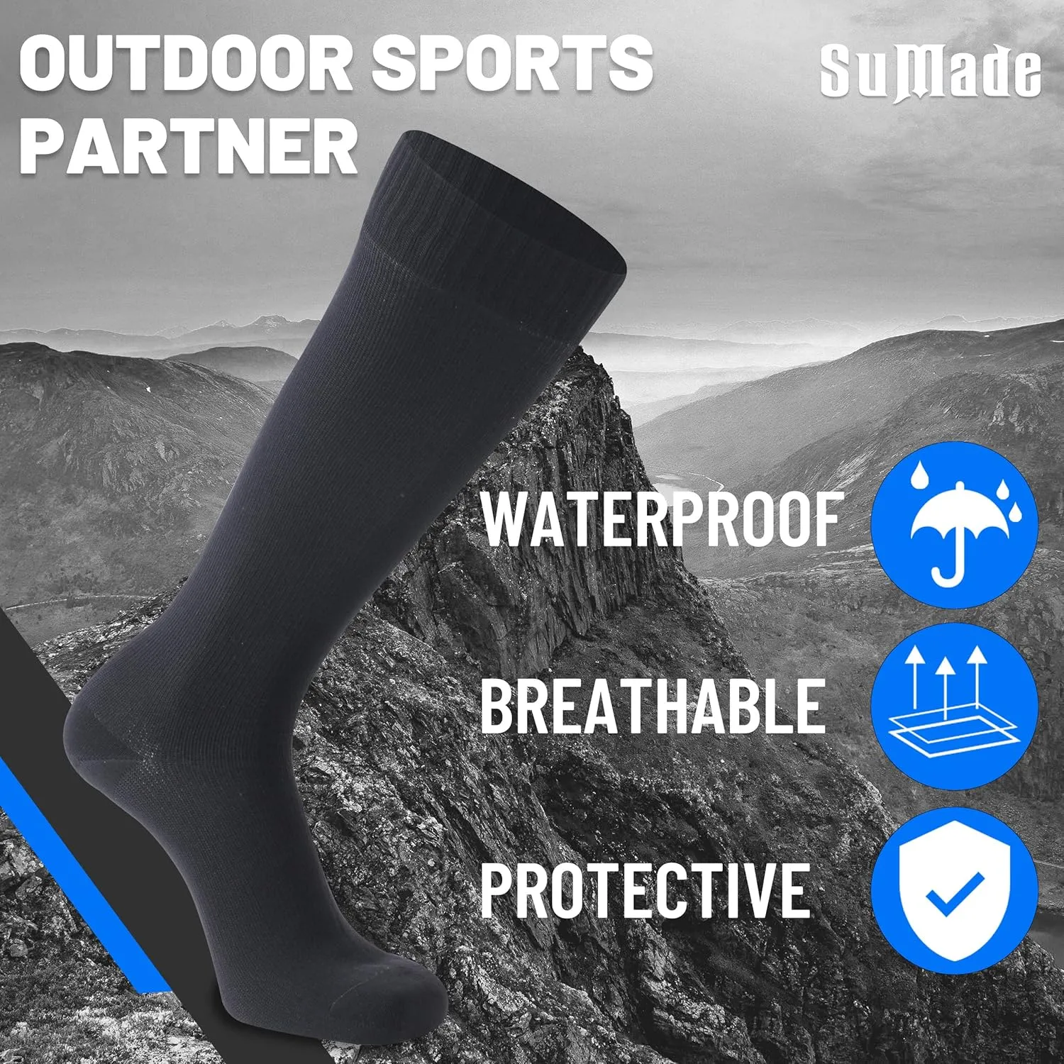 Waterproof Socks, Men Women Knee High Hiking Kayaking Socks 1 Pair