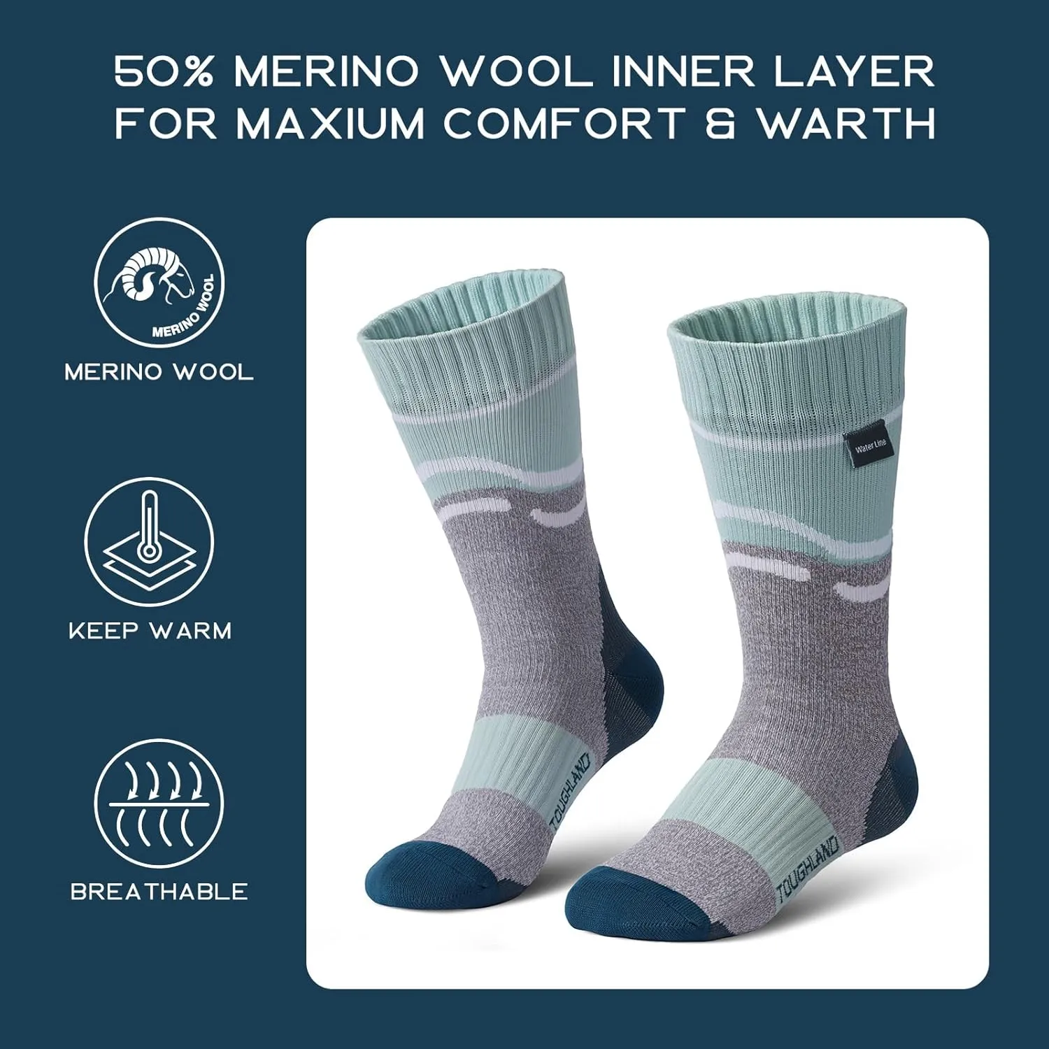 Waterproof Socks, Water Resistant Socks for Women & Men, Fits for Hiking, Cycling, Hunting and Running