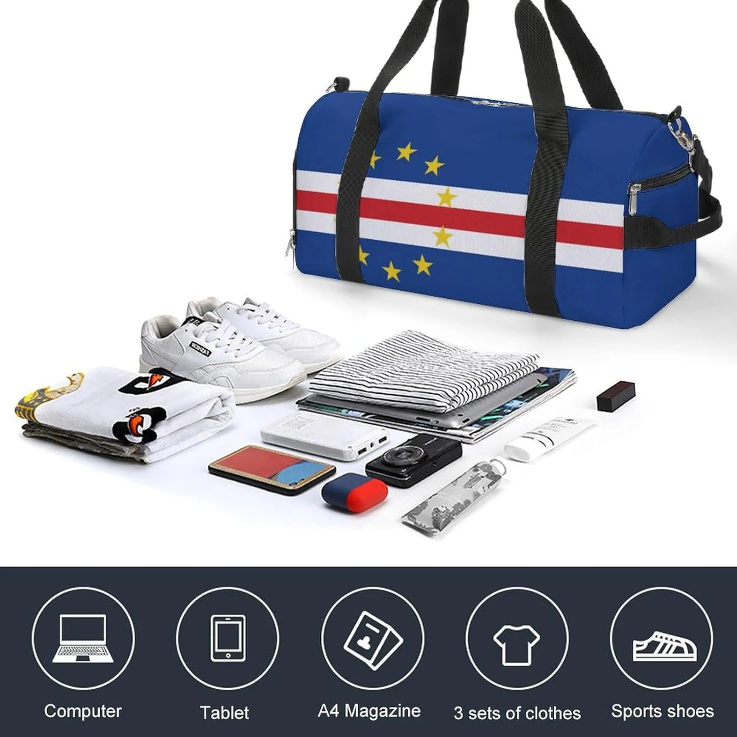 Waterproof Travel Duffel Bag Cape Verde Flag for Men Women Shoe Compartment