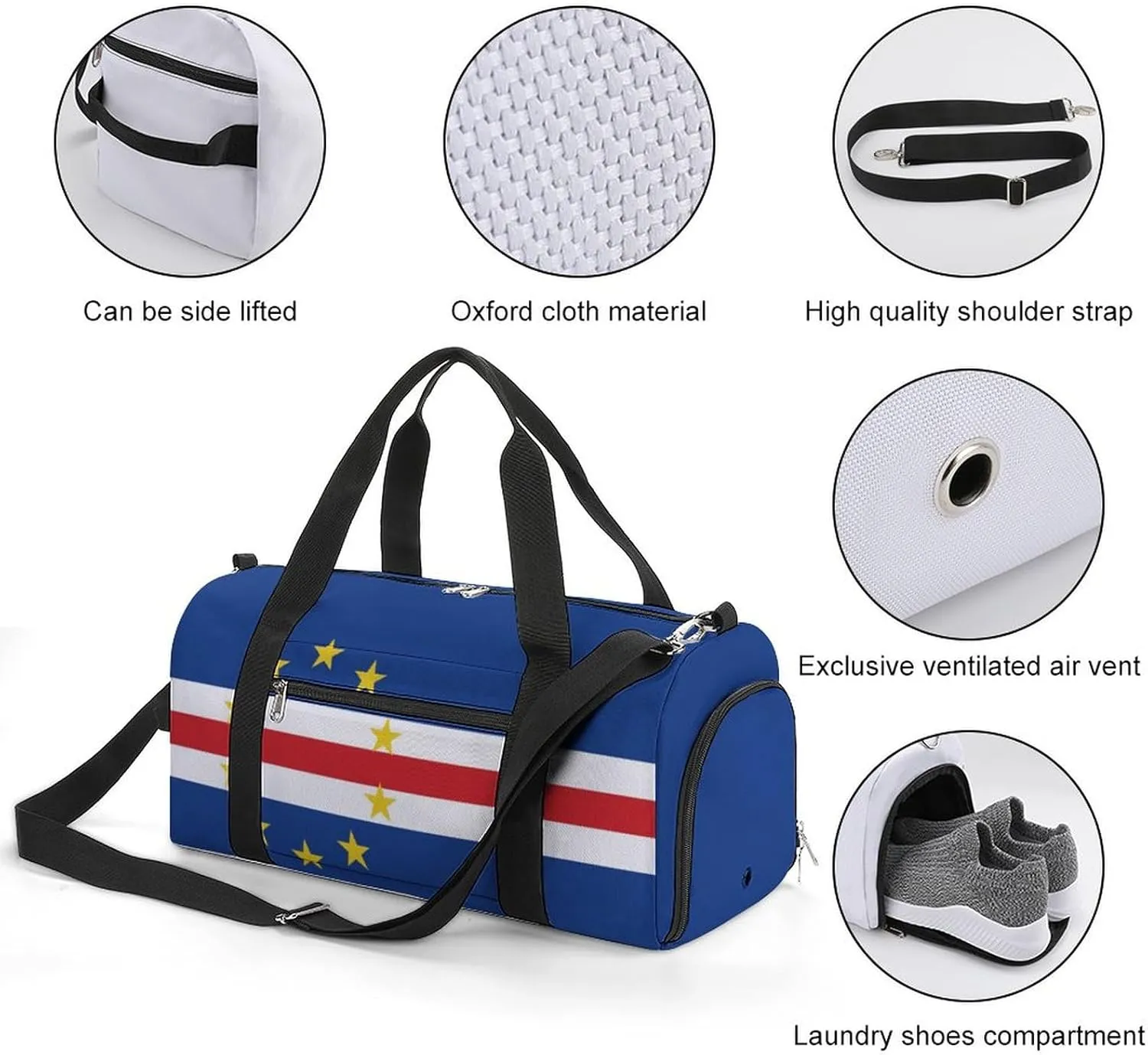 Waterproof Travel Duffel Bag Cape Verde Flag for Men Women Shoe Compartment