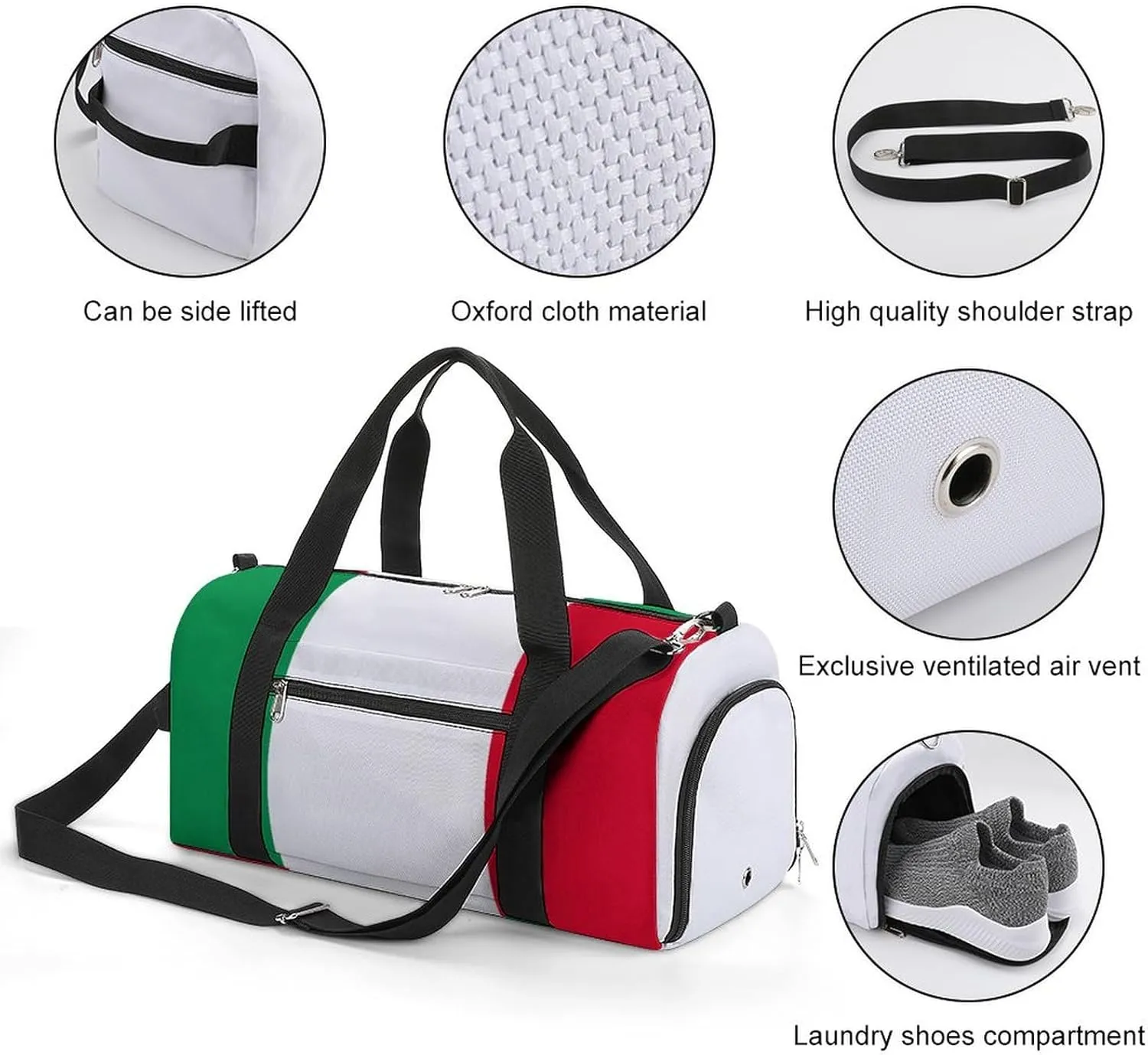 Waterproof Travel Duffel Bag Italian Flag for Men Women Shoe Compartment