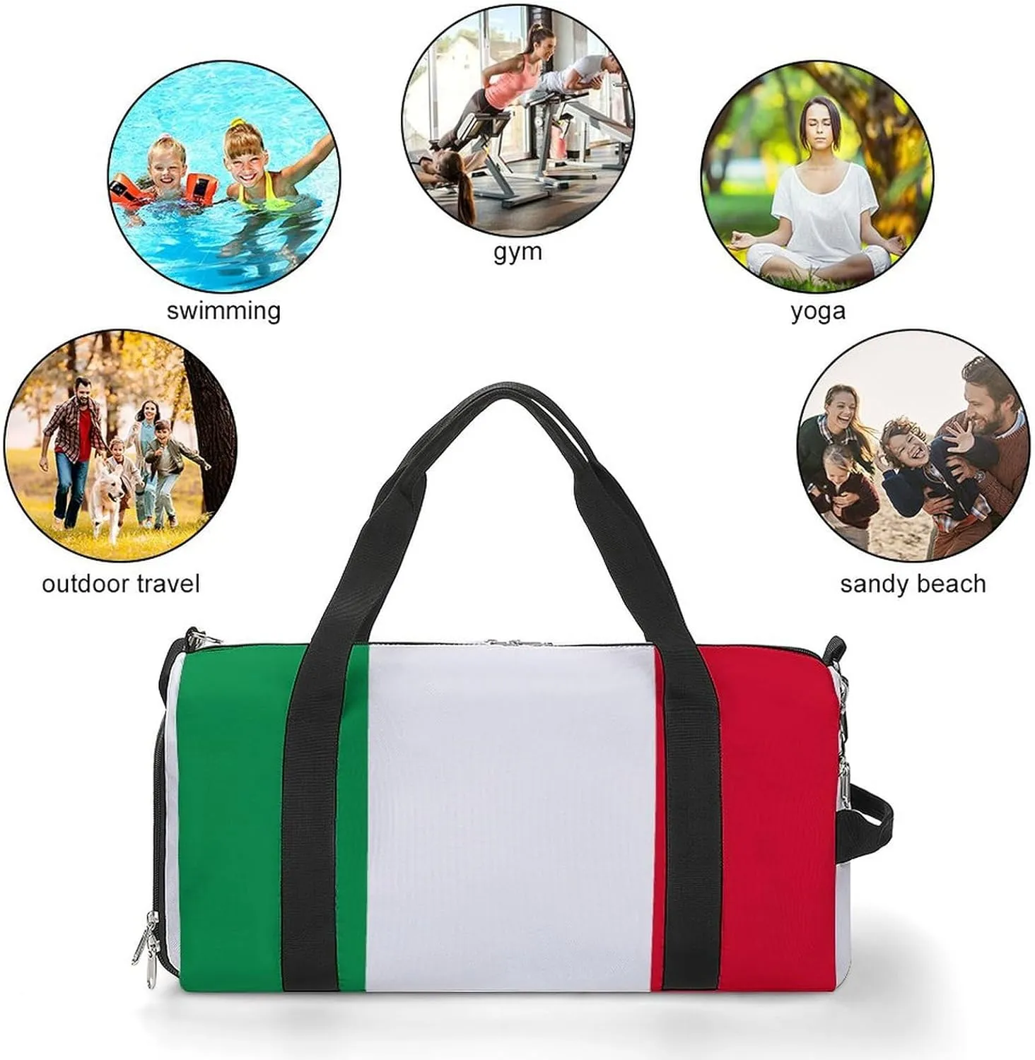 Waterproof Travel Duffel Bag Italian Flag for Men Women Shoe Compartment