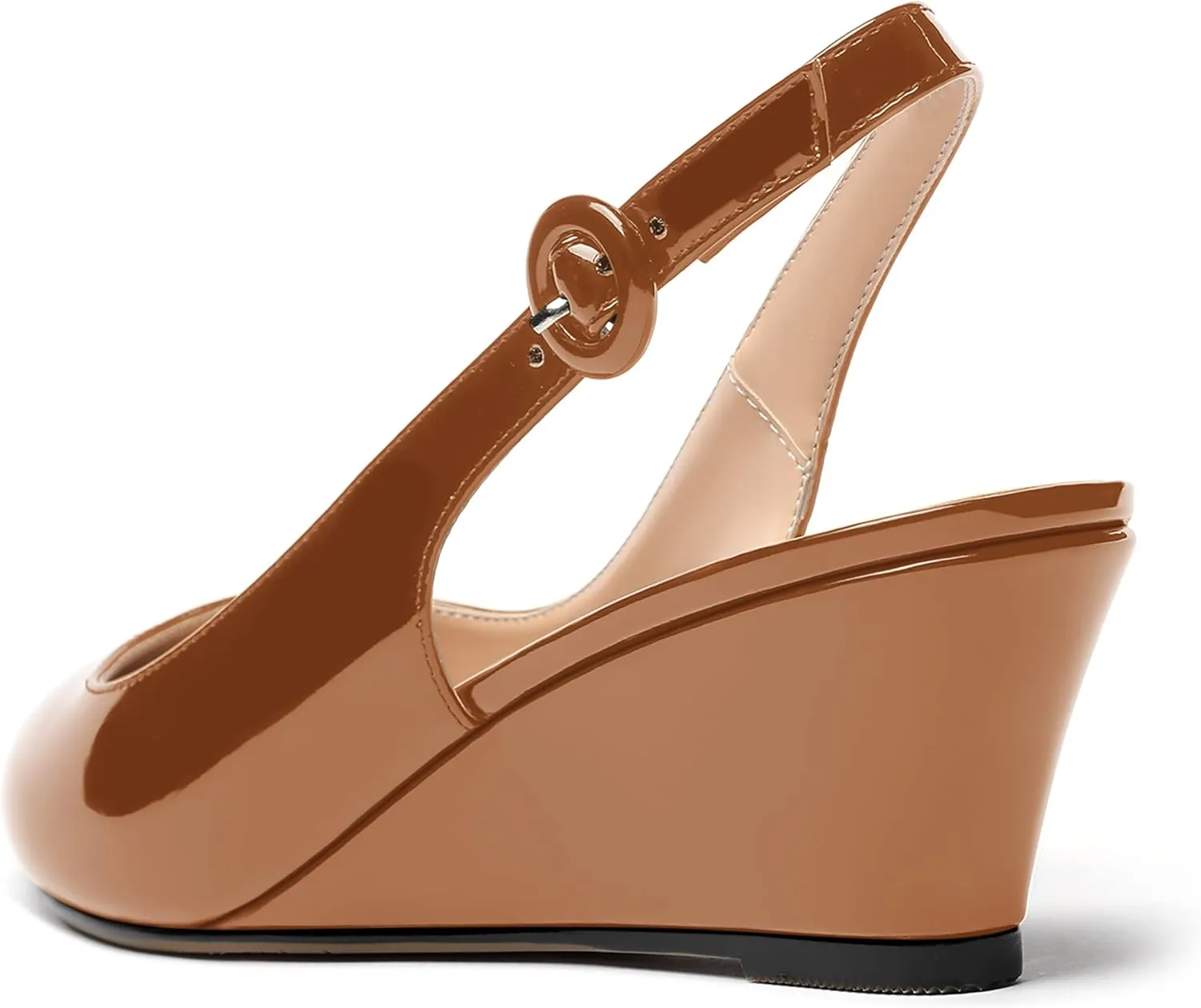 WAYDERNS Women's Pointed Toe Patent Slingback Buckle Wedge Low Heel Pumps Cute Evening Dress Shoes 2 Inch