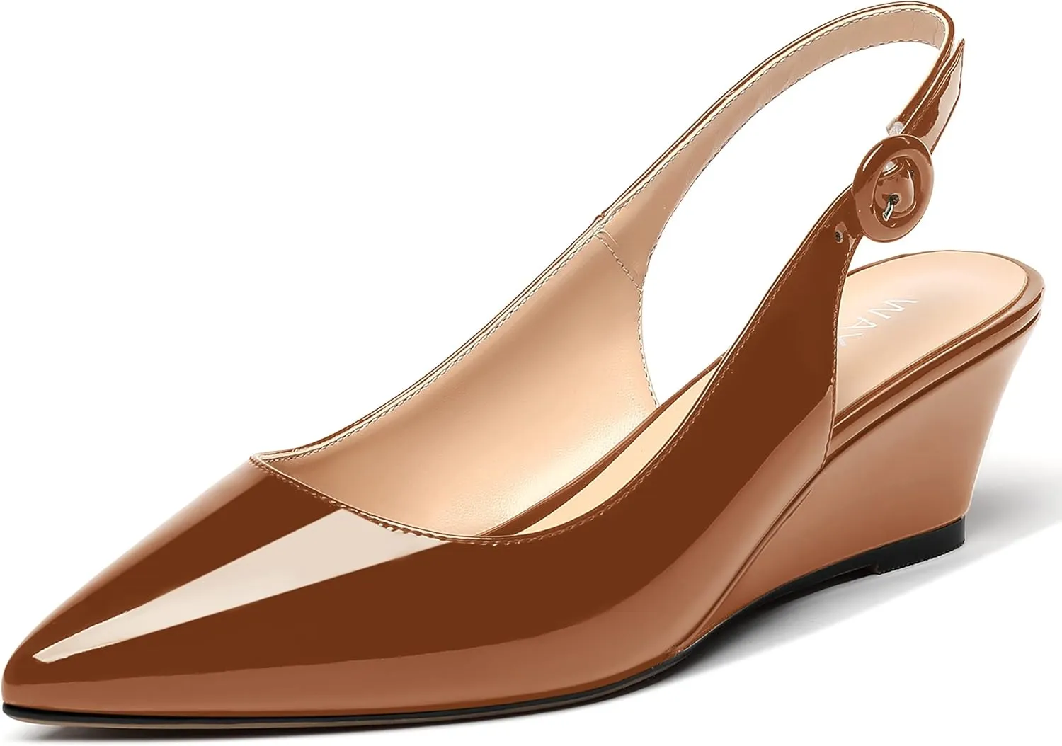 WAYDERNS Women's Pointed Toe Patent Slingback Buckle Wedge Low Heel Pumps Cute Evening Dress Shoes 2 Inch