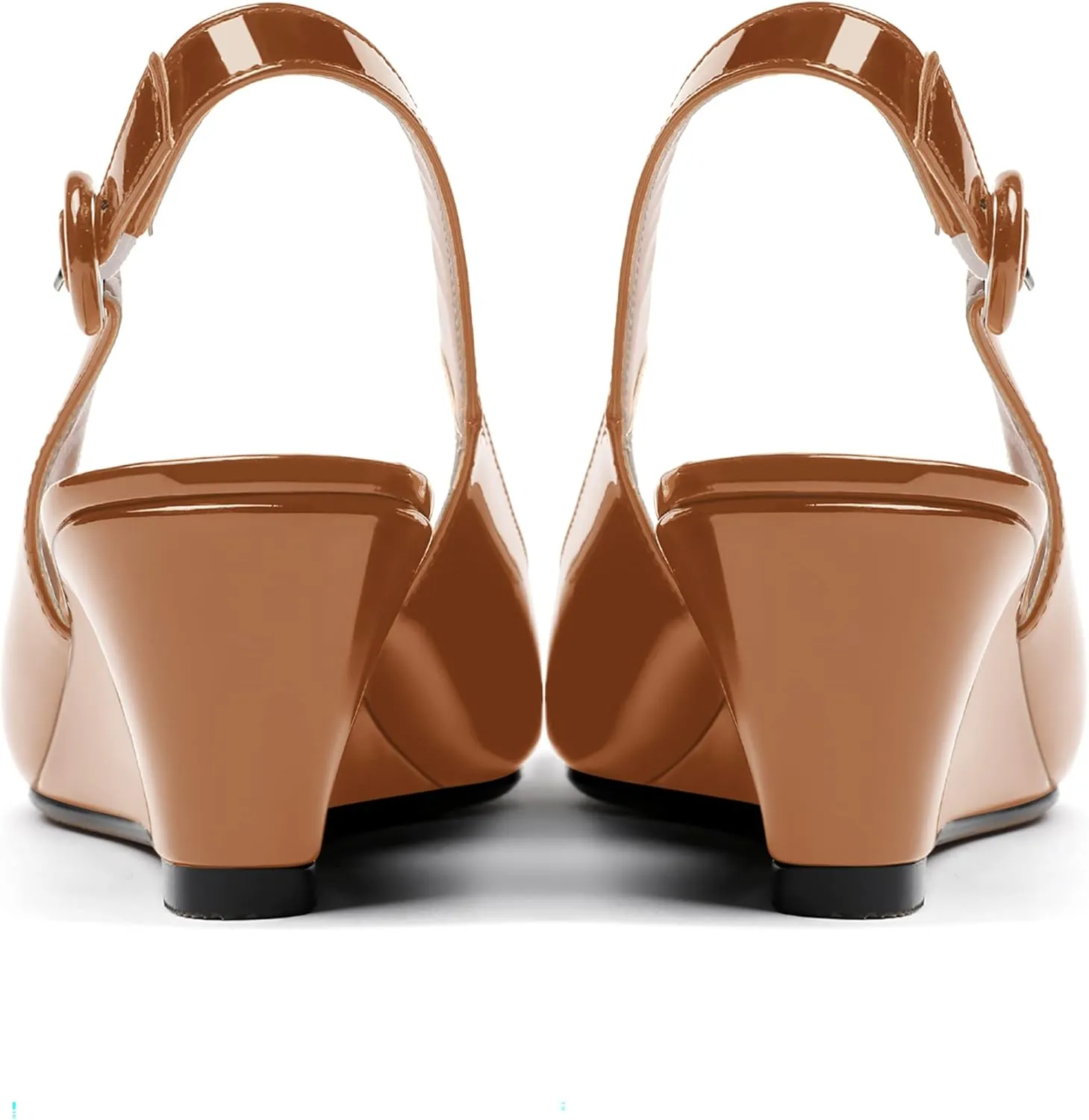 WAYDERNS Women's Pointed Toe Patent Slingback Buckle Wedge Low Heel Pumps Cute Evening Dress Shoes 2 Inch