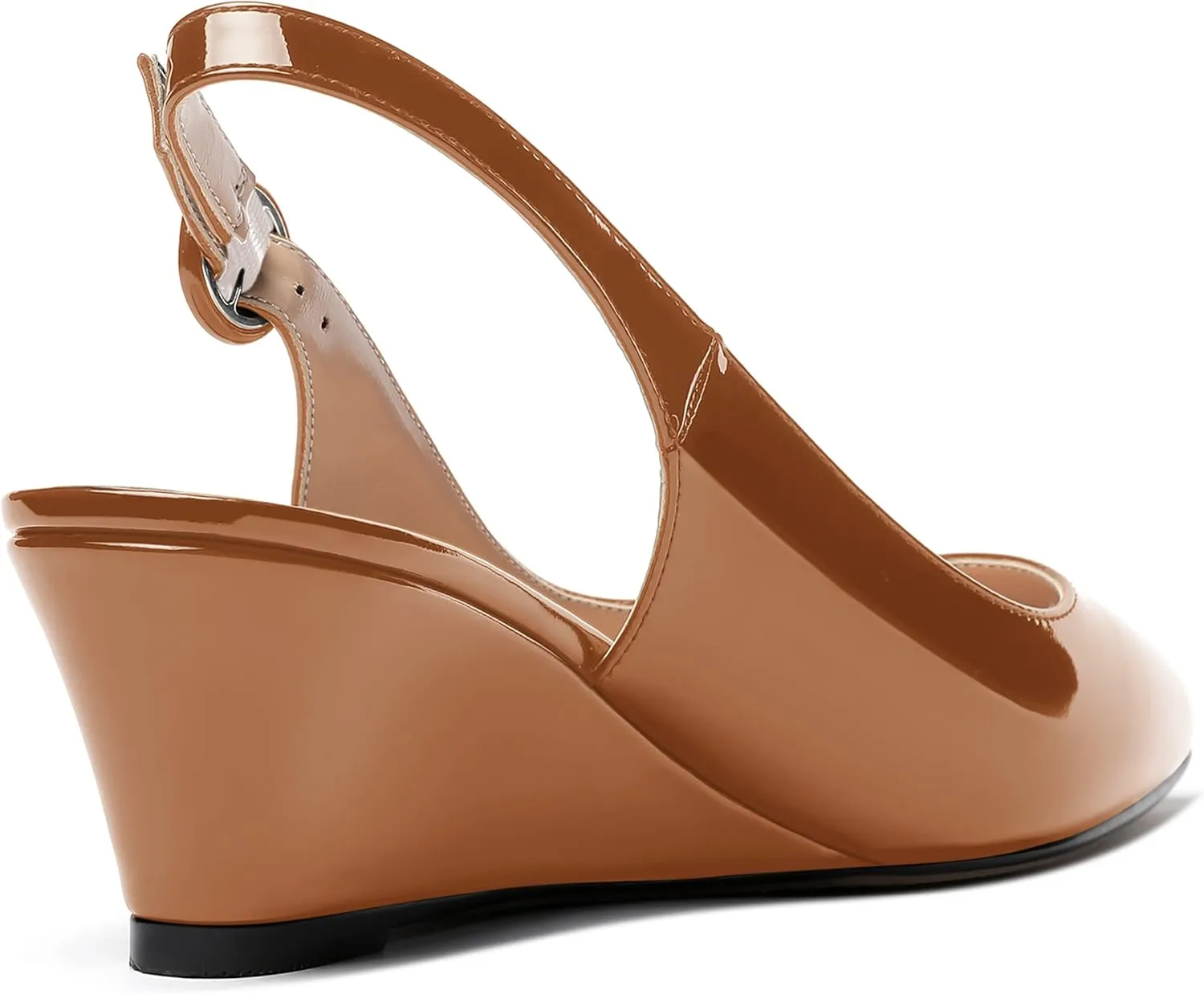WAYDERNS Women's Pointed Toe Patent Slingback Buckle Wedge Low Heel Pumps Cute Evening Dress Shoes 2 Inch