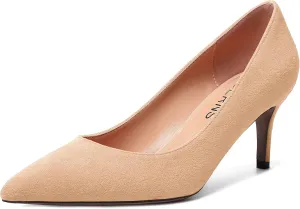 WAYDERNS Womens Pointed Toe Suede Solid Slip On Wedding Dress Stiletto Mid Heel Pumps Shoes 2.5 Inch
