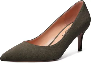 WAYDERNS Womens Pointed Toe Suede Solid Slip On Wedding Dress Stiletto Mid Heel Pumps Shoes 2.5 Inch