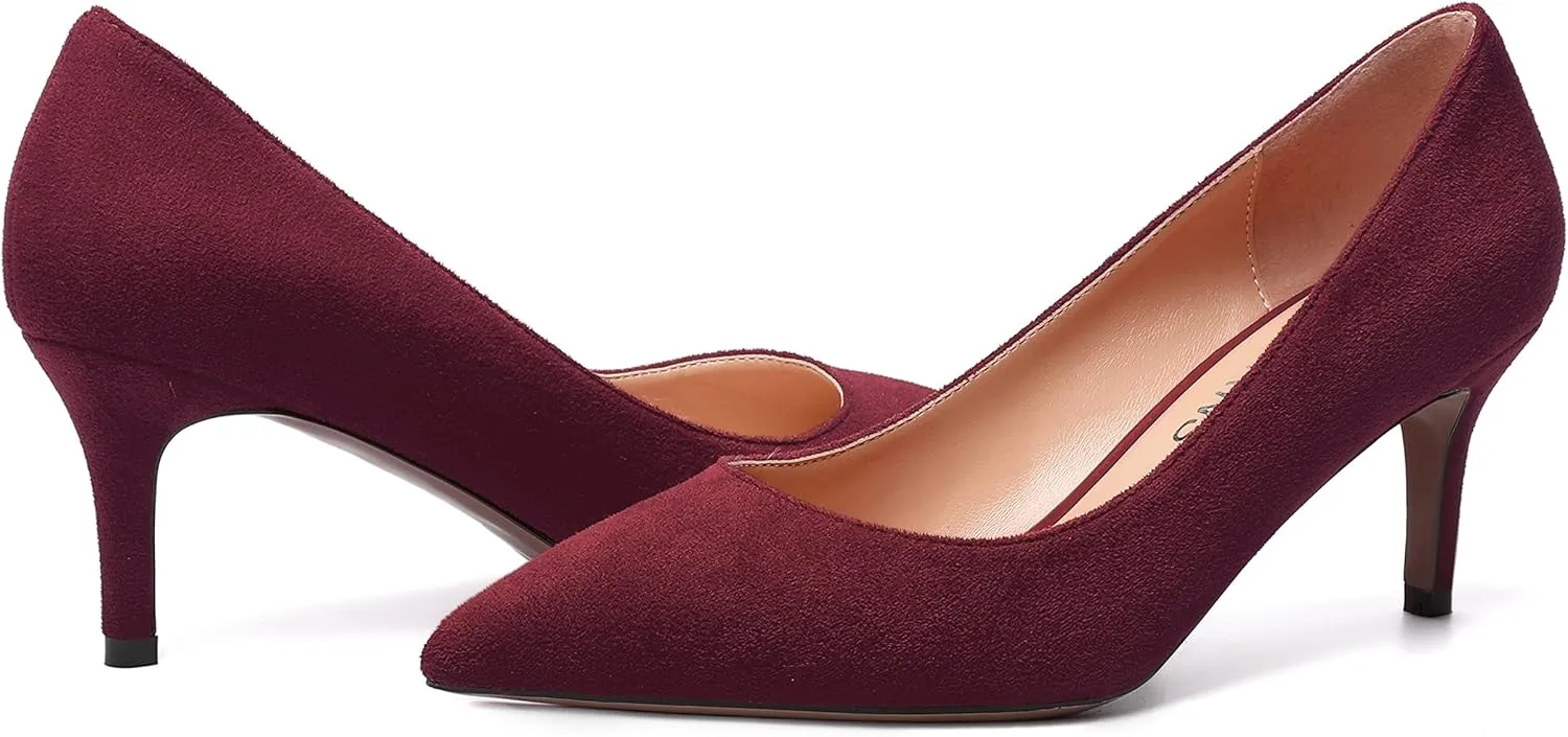 WAYDERNS Womens Pointed Toe Suede Solid Slip On Wedding Dress Stiletto Mid Heel Pumps Shoes 2.5 Inch