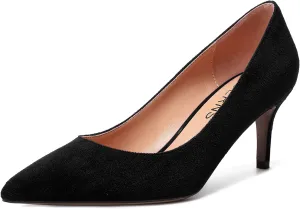 WAYDERNS Womens Pointed Toe Suede Solid Slip On Wedding Dress Stiletto Mid Heel Pumps Shoes 2.5 Inch