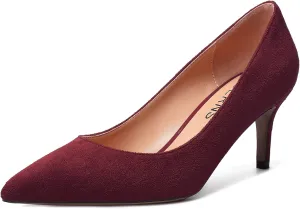 WAYDERNS Womens Pointed Toe Suede Solid Slip On Wedding Dress Stiletto Mid Heel Pumps Shoes 2.5 Inch