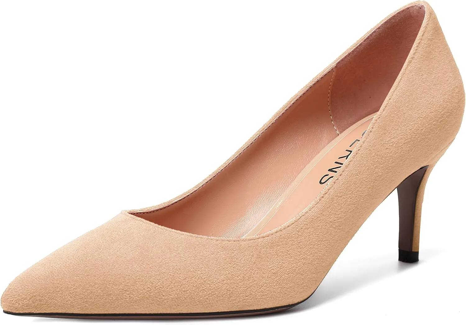 WAYDERNS Womens Pointed Toe Suede Solid Slip On Wedding Dress Stiletto Mid Heel Pumps Shoes 2.5 Inch