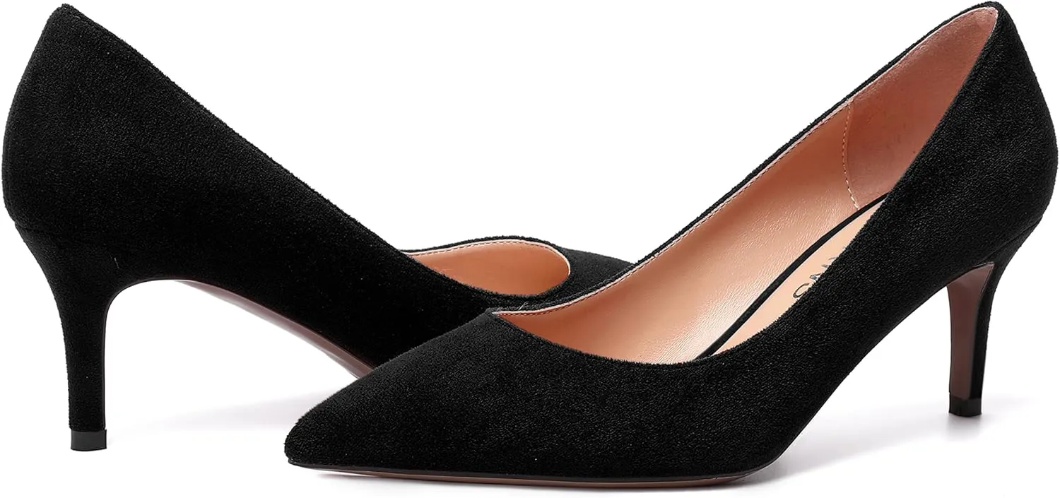 WAYDERNS Womens Pointed Toe Suede Solid Slip On Wedding Dress Stiletto Mid Heel Pumps Shoes 2.5 Inch
