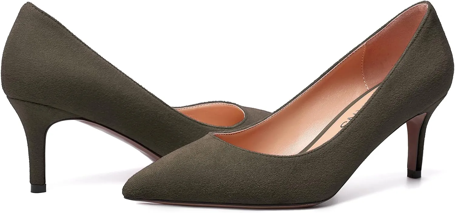 WAYDERNS Womens Pointed Toe Suede Solid Slip On Wedding Dress Stiletto Mid Heel Pumps Shoes 2.5 Inch